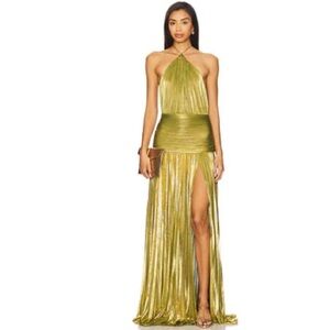 Retrofete Strapless Dress in Metallic Peridot